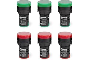 GASHER 12V/24V/110V 20mA Energy Saving Indicator Light Mounting Hole Size 22mm (7/8 Inch) Red Green (110V) 6 Pcs