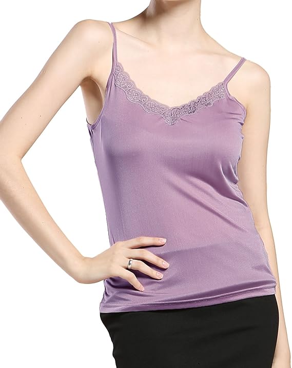 Amazon Paradise Silk シルク 100 ニット レディース レイシー Vネック キャミソール タンクトップ インナー キャミソール タンクトップ 通販