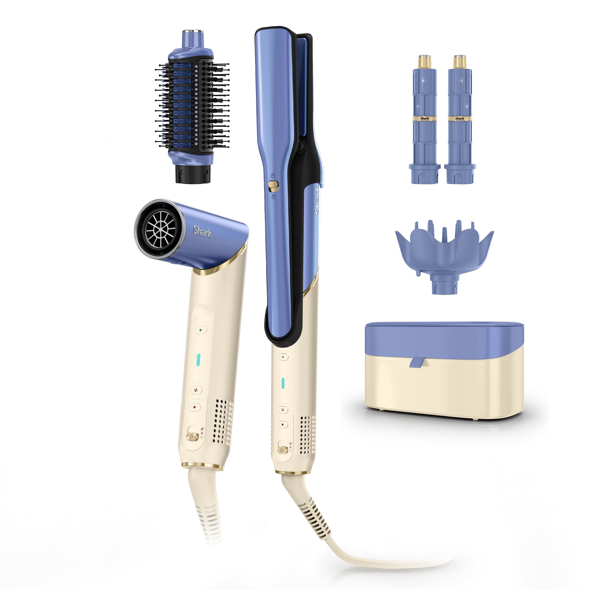 Photo 1 of Shark Glam Hot Tool Air Styling Drying System, with Silki Straightener & Glossi Glosser, for Drying, Curling, Straightening & Glossing with Diffuser, Starlight Dream, HD6042SPL