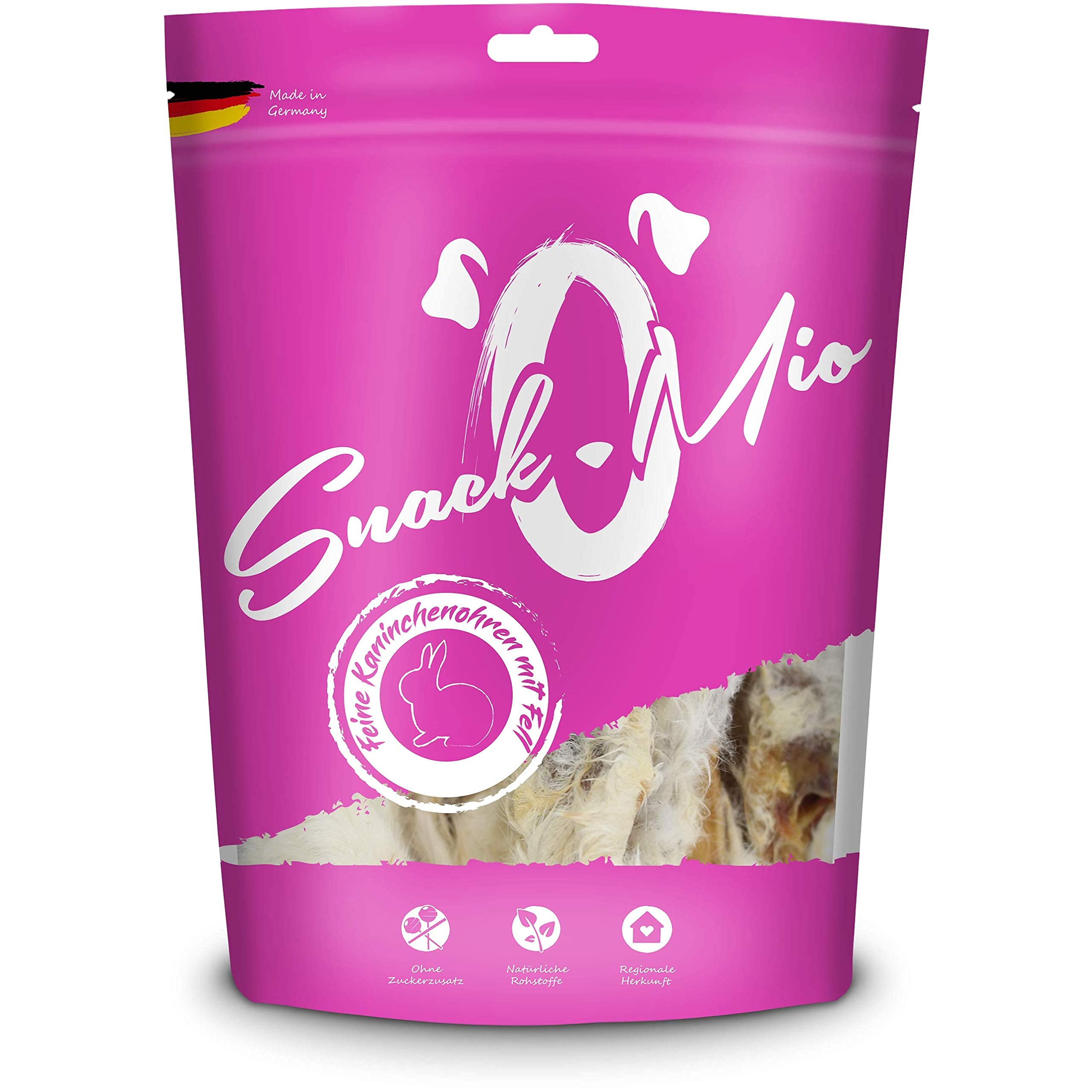 SnackOMio - Premium dog snack - fine rabbit ears with fur, grain-free, 1 pack (1 x 225 g)