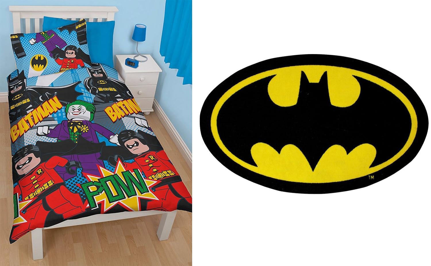 Lego Batman Dynamic Single Duvet Bedding Set & Batman Rug Amazon.co.uk