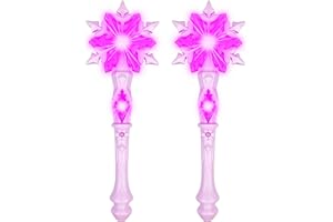 KINGGLEE Light Up Frozen Snowflake Wands with Sound(Motion Sensitive) Magic Toy for Kids Girls Princess Party Favors Costume Cosplay Accessories 2 Pieces Pink
