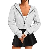 Trendy Queen Womens Zip Up Cropped Hoodies Long Sleeve Sweatshirts Jackets Fall Fashion 2024 Y2k Winter Clothes