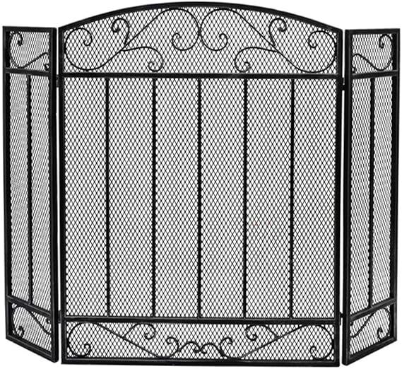 Kamingitter 3-Panel-Black Mesh Kamin Bildschirm, Wohnzimmer Wohnkultur