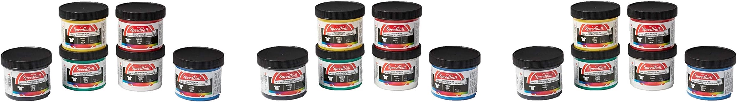 Speedball 4504W Fabric Screenprinting Ink Set, Black, Green, White, Blue, Yellow, Red (3 X Pack of 6)