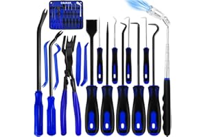 EAUKAR 17Pcs Hook and Pick Tool Set with Scraper Auto Clip Removal Plier Fastener Remover Rivets Puller Mechanic Car Trim Removal Tool Kit Gasket Telescoping Magnetic Pickup Hand Automotive Tools(Blue)