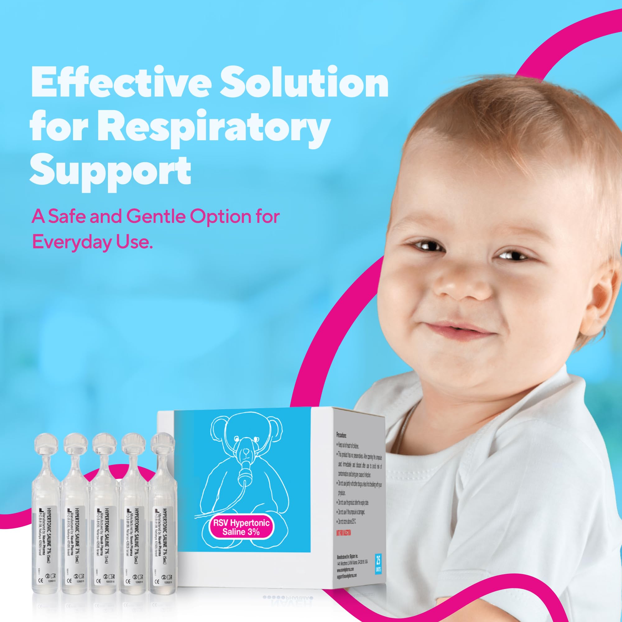 NAVEH PHARMA RSV Gentle Respiratory Relief: Baby-Friendly 3% Hypertonic Saline Solution for Nebulizer | Soothing Inhalation for Little Ones | 25 Vials x 5ml | Easy Clearing of Tiny Lungs & Congestion