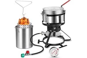 RYHOFOUD Propane Fryer Pot Set for Outdoor (Silver, 10QT & 30QT combo)