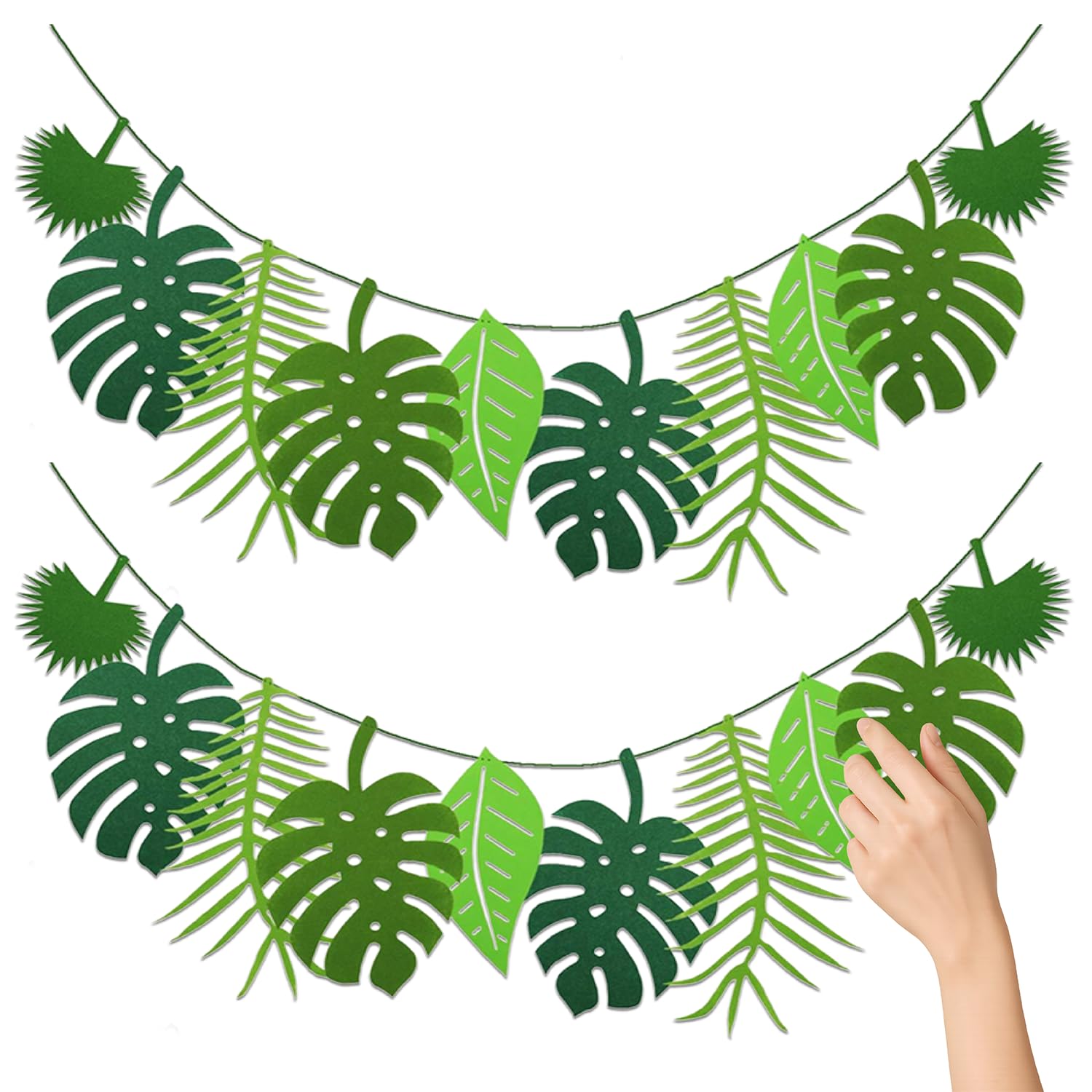 2Pcs Tropical Palm Leaves Garland, Lush Jungle Party Decorations for Birthday, Summer, Luau, Hawaiian Themes
