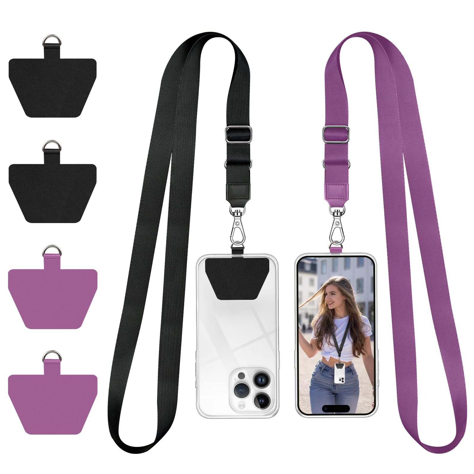 Photo 1 of Doormoon Cell Phone Lanyard, Cellphone Lanyard Universal Adjustable Phone Neck Strap Leash Charm Phone Accessorie for Smartphone Safety Tether System, 2 Pack, Black Purple