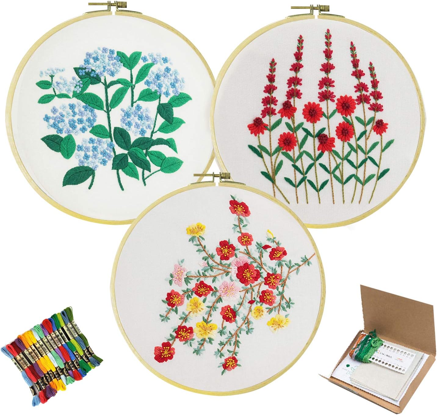 Erjia 3 Pack Embroidery Starter Kit Cotton Fabric with