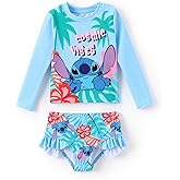 Disney Mickey and Friends Girl Two Piece Long Sleeve Swimsuit Rashguard Bathing Suit