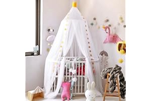 dix-rainbow Princess Bed Canopy for Kids Yarn Play Net Canopy for Baby Bed, Children Round Dome Indoor Outdoor Castle Hanging Decoration Reading Nook Canvas White…