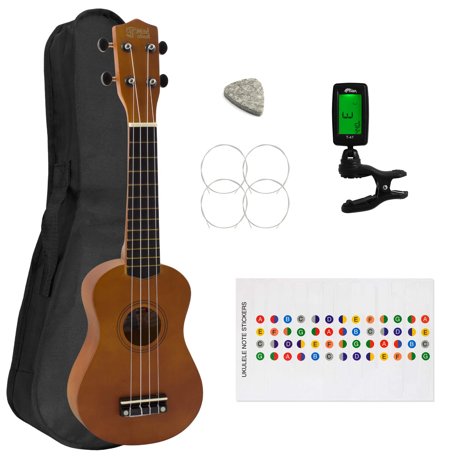 Mad About SU8-TU-NT Soprano Ukulele for Beginners in Natural with FREE Uke Bag & Tuner