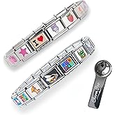 2CUTECHARMZ 2 Full 18 Charm Italian Charm Bracelets, Complete charm Bracelet with Unique Charms! 6.9 inches long, interchangeable charms (Modern)