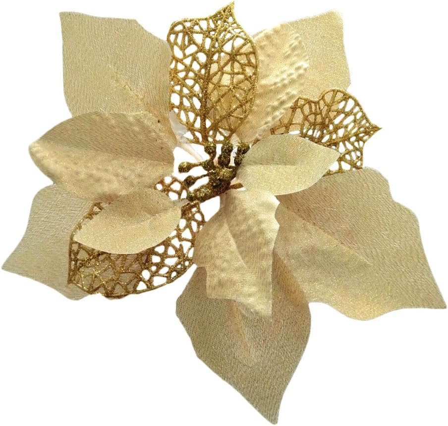 Ornaments - Crazy Night 12Pcs 8.7inch Gold Glitter Poinsettia Artificial Flowers,Christmas Tree Decorations,Wedding Xmas New Year Wreath Ornaments