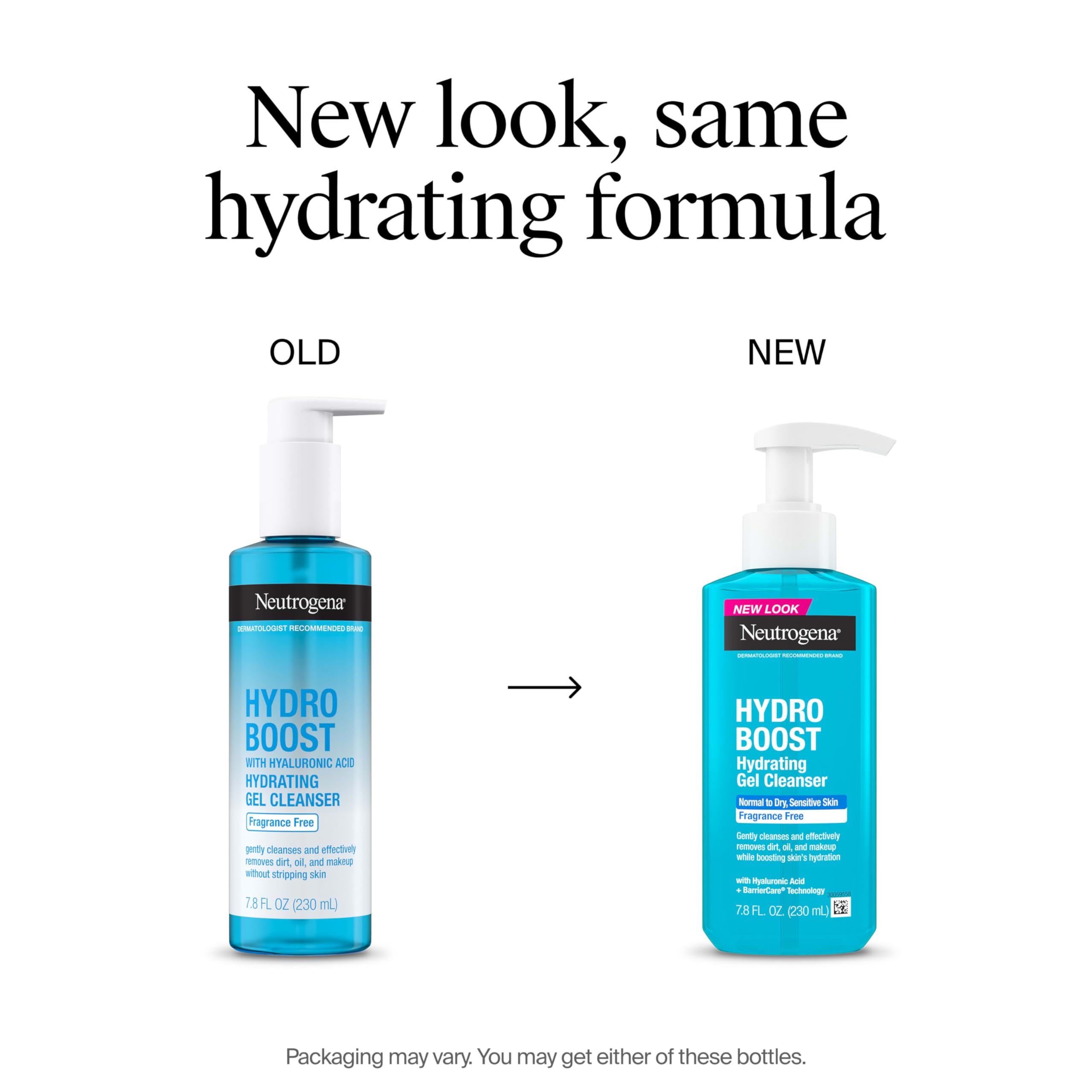 Neutrogena Hydro Boost Face Wash, Fragrance Free, Hydrating Facial Cleanser with Hyaluronic Acid, Daily Foaming Face Wash & Makeup Remover, Hypoallergenic Gel Cleanser, 7.8 fl. oz