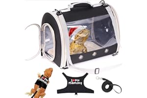 WEVONIGU Small Animal Travel Backpack Carrier,Portable Bearded Dragon Bag for Sugar Glider,Hedgehog,Rat,Bunny,Rat,Outdoor Used (Black, Carrier L+ I Leash)