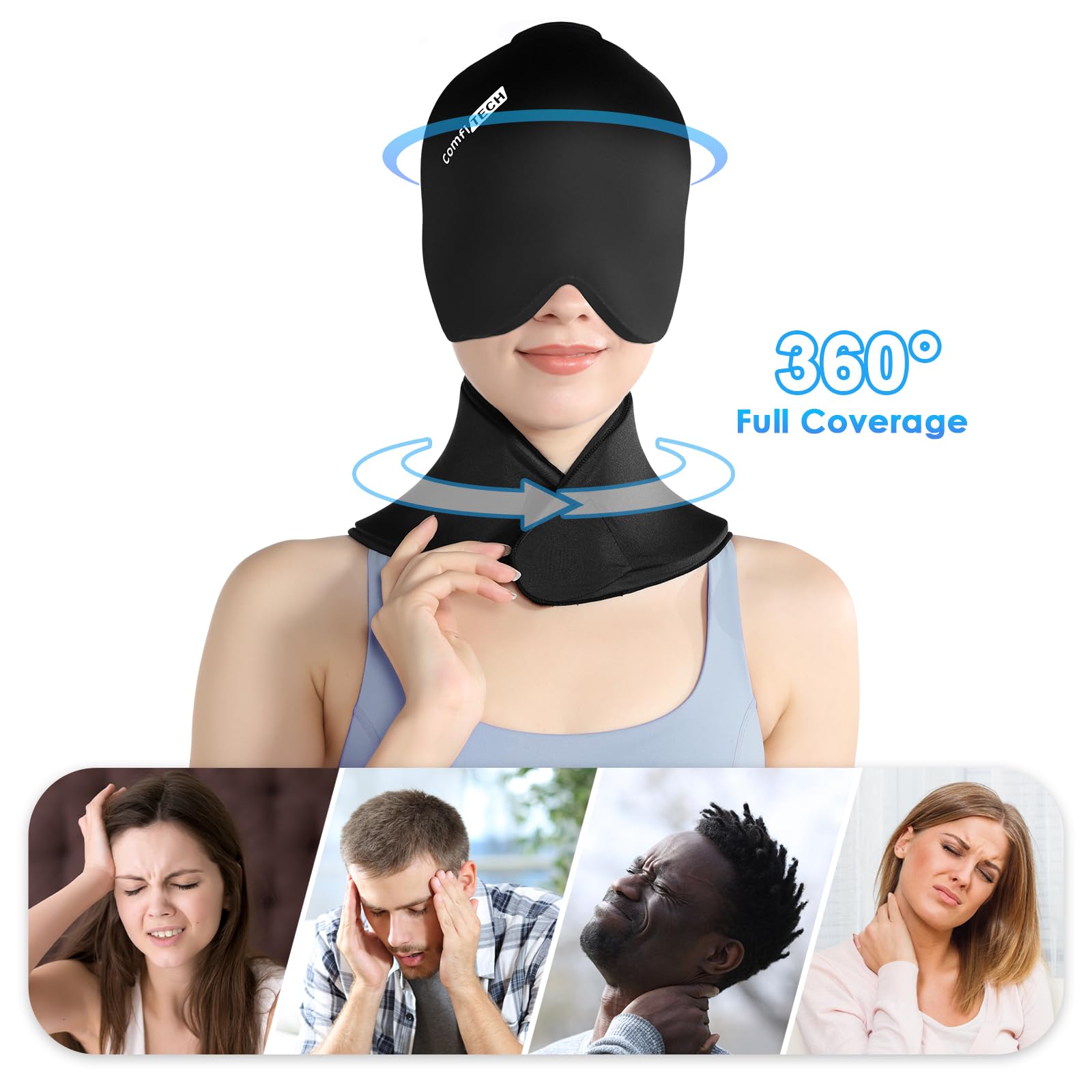 ComfiTECH Cold Cap and Neck Ice Pack Wrap Gel Combo, Care Package for Head and Cervical, Medium