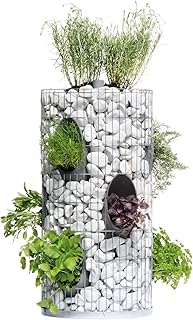 bellissa Gabionen-Kräuterturm - 95620 - Steinkorb-Blumenturm für 10 Pflanzen mit integriertem Gießrohr und Trennfolie - Durchmesser 40 cm, Höhe 80 cm
