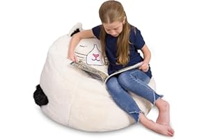 Posh Creations Cute Soft and Comfy Bean Bag Chair for Kids, Large, Animal - Ivory Cat
