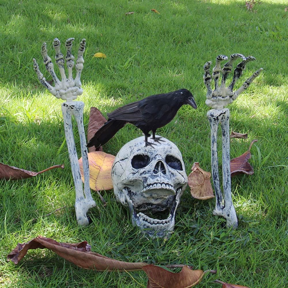 Decorative Garden Stakes - AISENO Realistic Skeleton Stakes and Crow Halloween Decorations for Lawn Stakes Garden Halloween Skeleton Decoration