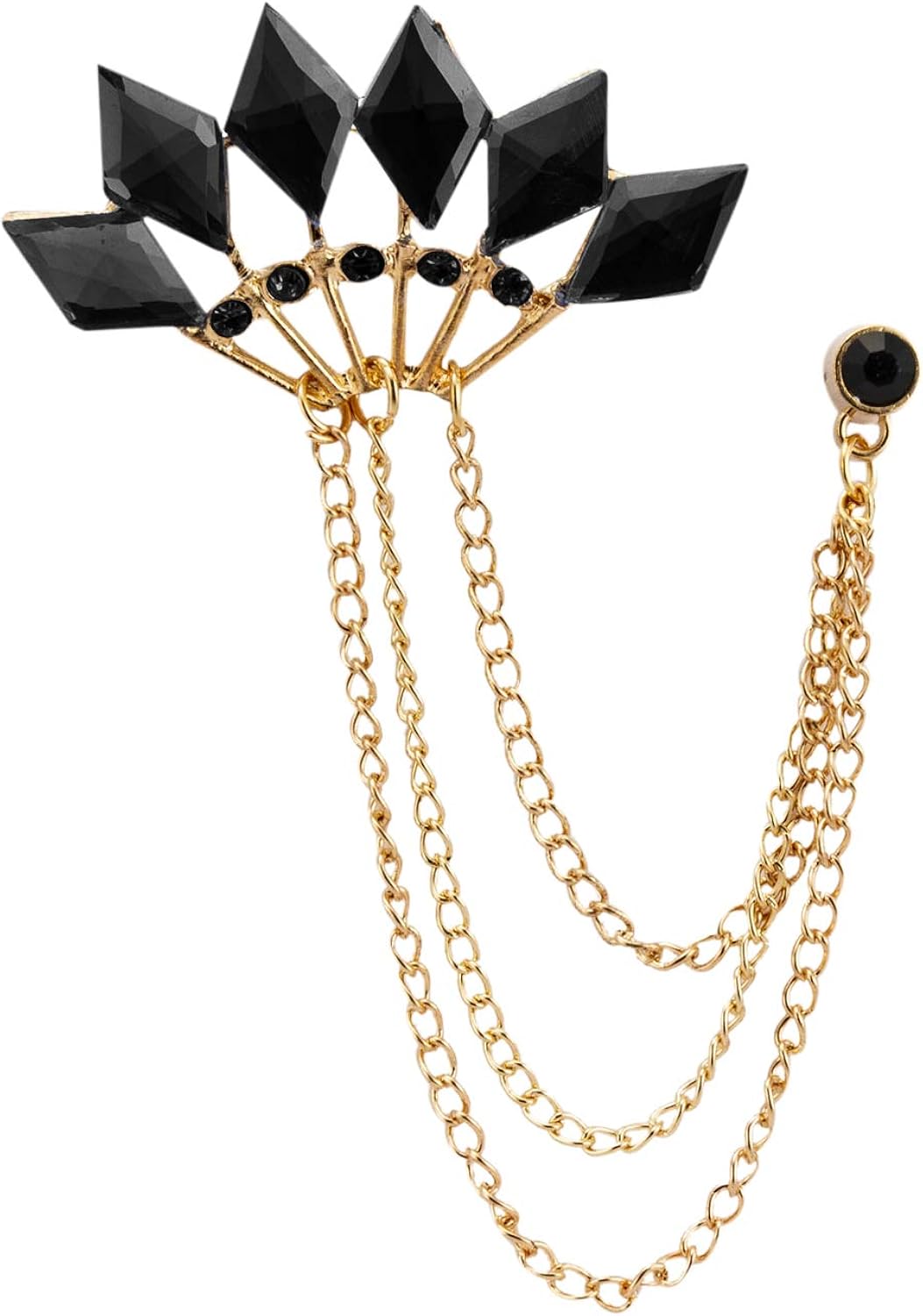 Knighthood Black Stone Crown with Hanging Chain Lapel Pin Badge Coat Suit Wedding Gift Party Shirt Collar Accessories Brooch for Men