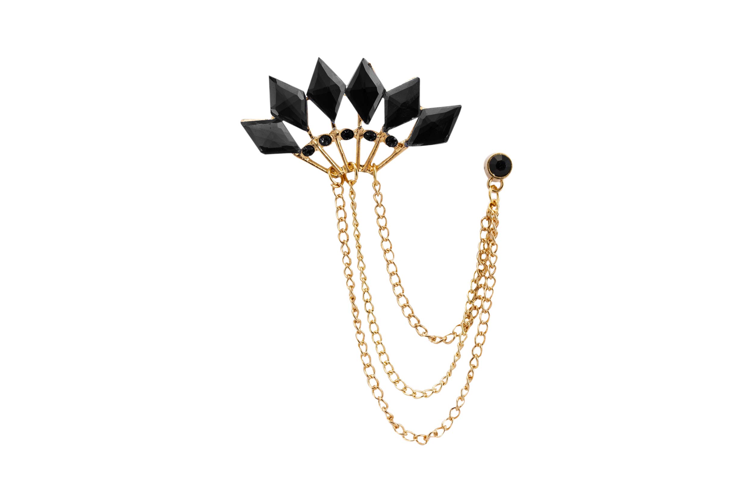 Knighthood Black Stone Crown with Hanging Chain Lapel Pin Badge Coat Suit Wedding Gift Party Shirt Collar Accessories Brooch for Men