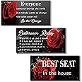 DONFENTHY 3 Pcs Red Bathroom Rules Decor Rustic Farmhouse Wooden Best Seat in The House Rose Hanging Wall Art Toilet Bathroom Accessories(Red 10x5")