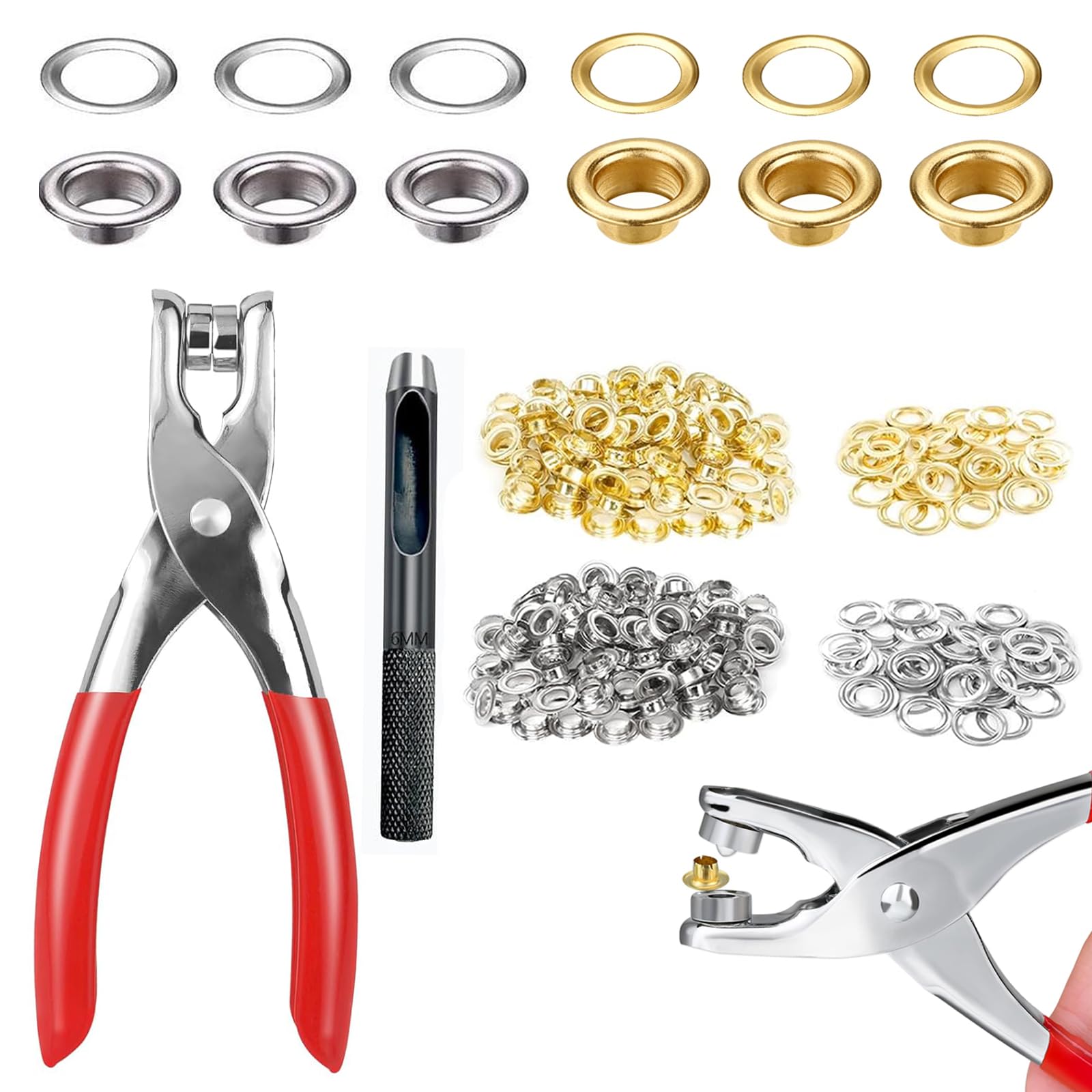 Photo 1 of 1/2 Inch Grommet Tool Kit 150 Set - Darteno Grommet Eyelets Metal in Gold & Silver with Hole Punch Pliers for Fabric, Leather, Canvas, Professional Installation Set