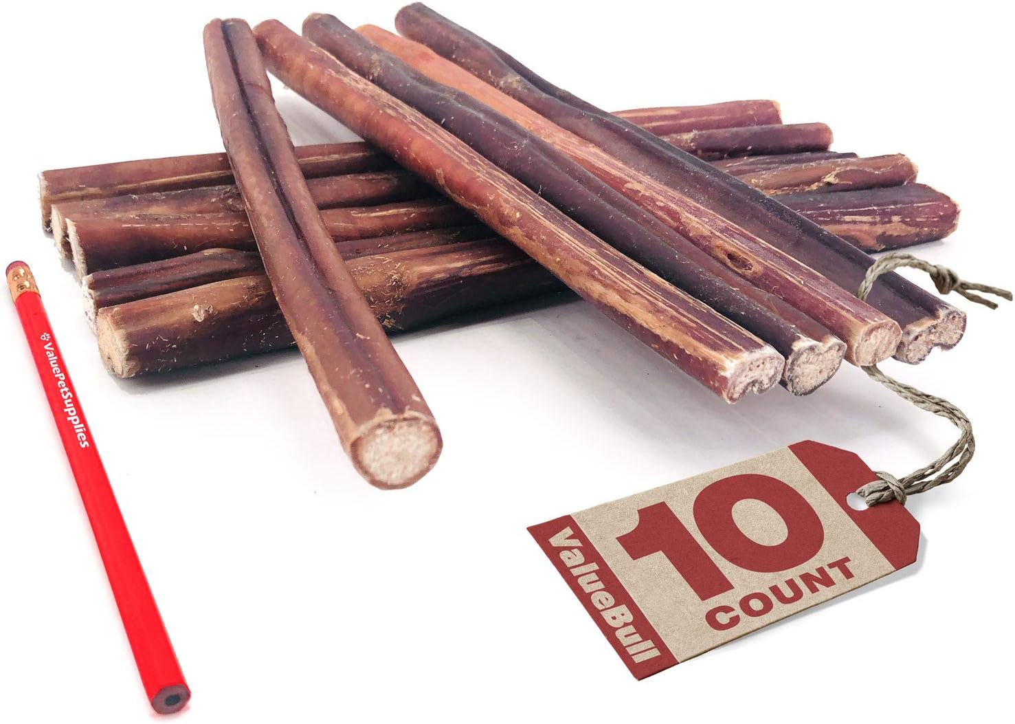 ValueBullBully Sticks for Dogs, Jumbo 12 Inch, 10 Count - All Natural Dog Treats, 100% Beef Pizzles, Single Ingredient Rawhide Alternative