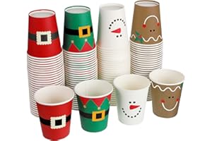 Funtery 100 Pieces Christmas Paper Cups Xmas Disposable Coffee Cups Snowflake Santa Snowman Elk Lights Christmas 9 Ounce Drinking Tea Paper for Daily Use Holiday (Bright Style)