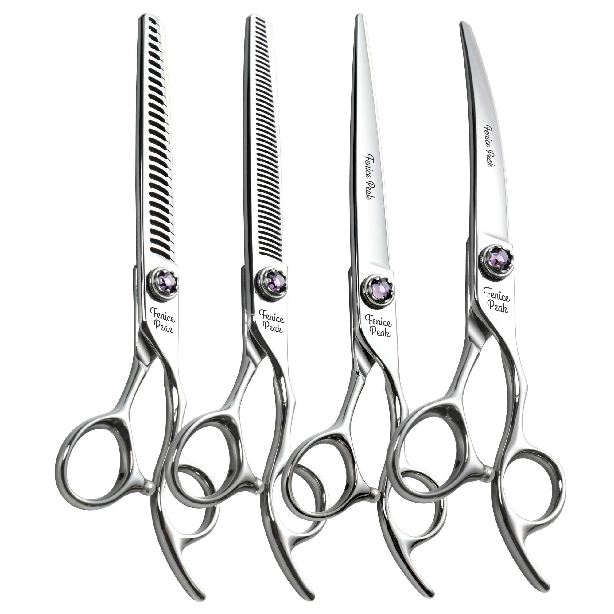 Photo 1 of Fenice Peak 7 inch Dog Grooming Scissors Set 4PCS Straight Curved Thinner Chunker Professional Dog Shears Made of Japanese 440C Stainless Steel with Jewelled Screw Durable and Sharp