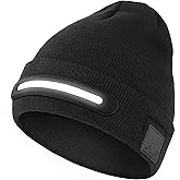 Beanie with Light, Unisex LED Rechargeable Headlamp Beanie, Warm Knitted Cap Black, Idea for Winter Gifts