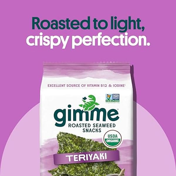 GIMME SEAWEED ORGANIC PREMIUM ROASTED SEAWEED SNACKS, TERIYAKI, 6 COUNT, KETO, VEGAN, GLUTEN-FREE, GREAT SOURCE OF OMEGA3S AND IODINE, HEALTHY ON-THE-GO SNACK FOR KIDS AND ADULTS