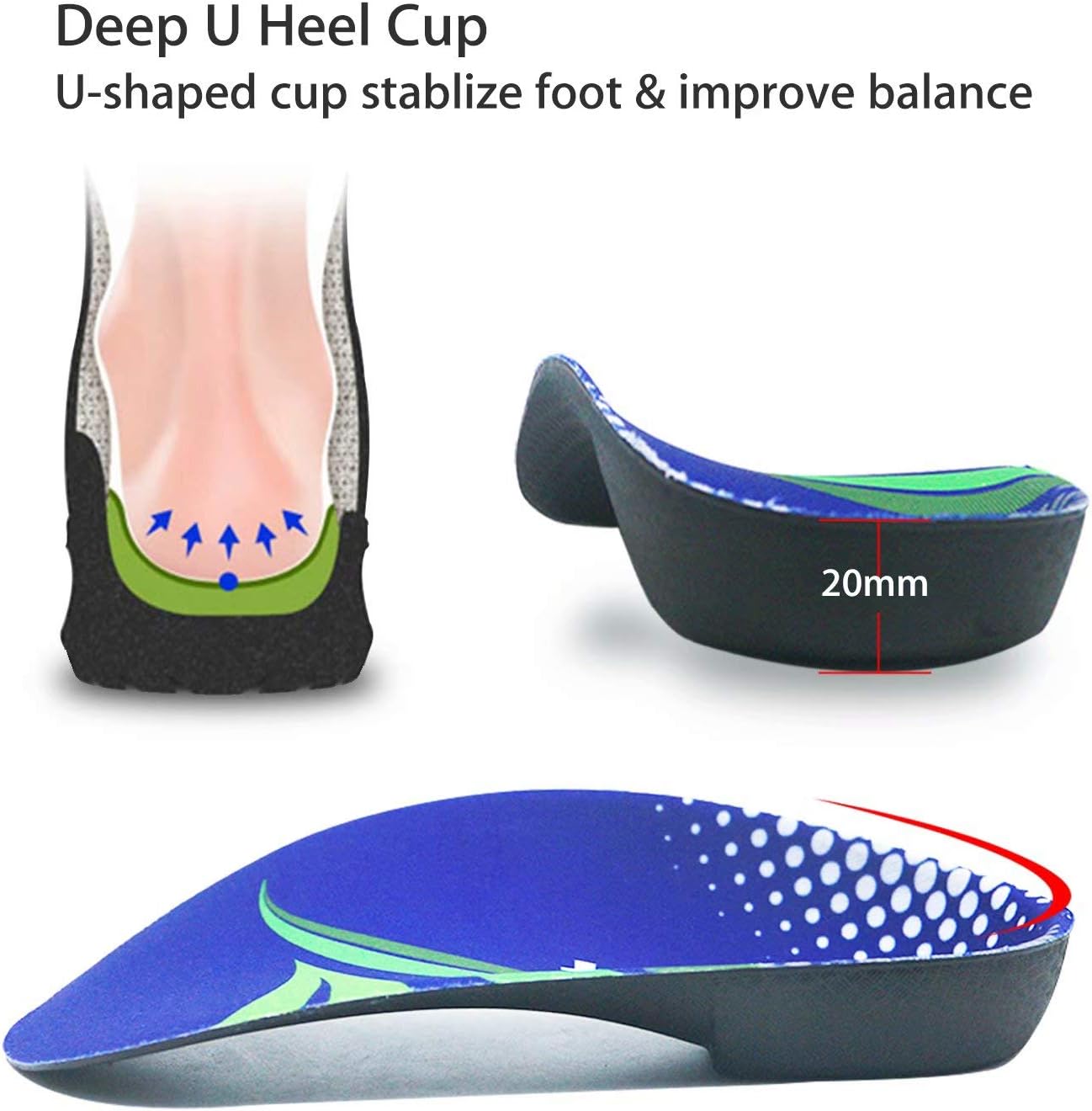 Orthotic Inserts 3/4 Length, High Arch Support Foot Insoles for Over-Pronation Plantar Fasciitis Flat Feet Heel Pain Relief Shoe Inserts for Running Sports Men Women, M|Men's 6.5-8.5, Women's 7.5-9.5: Health & Personal Care