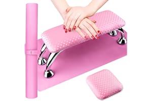 TOROKOM Nail Arm Rest for Acrylic Nails with Nail Pillow Mat Elbow Pad, Nonslip Microfiber Leather Arm Hand Rest Hand Pillow Cushion Nail Set for Professional Nail Tech Use (Pink)