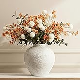RyddeligHome Artificial White Kiku & Orange Wax Flowers, 22 Long Stems Bulk Silk Flowers for Vases, Spring Floral Stems Arrangements for Home Decor, Centerpieces for Tables, Rustic Decorations