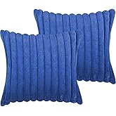 18x18 Throw Pillow Covers Set of 2, Decorative Faux Fur Covers for Bed, Couch Soft Fluffy Pillow Cover with Velvet Back for Living Room, Neutral Home Décor Accent for Sofa - Blue