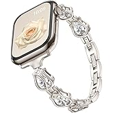 Maledan Rose Diamond Metal Bands Compatible with Apple Watch Series 11/10/9/8/7/6/5/4/3/2/SE/Ultra Women, Stylish Bling Jewelry Bracelet Replacement Bands for iWatch 38mm 40mm 41mm 42mm 44mm 45mm 46mm