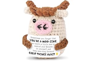Tiny Detalles Mini Crochet Cow 2025, Inspirational Gifts for Women Men, Cute Crocheted Animals for Unique Cow Decor, Funny Gifts, Motivational Gift for Coworkers Female, Friends, Family