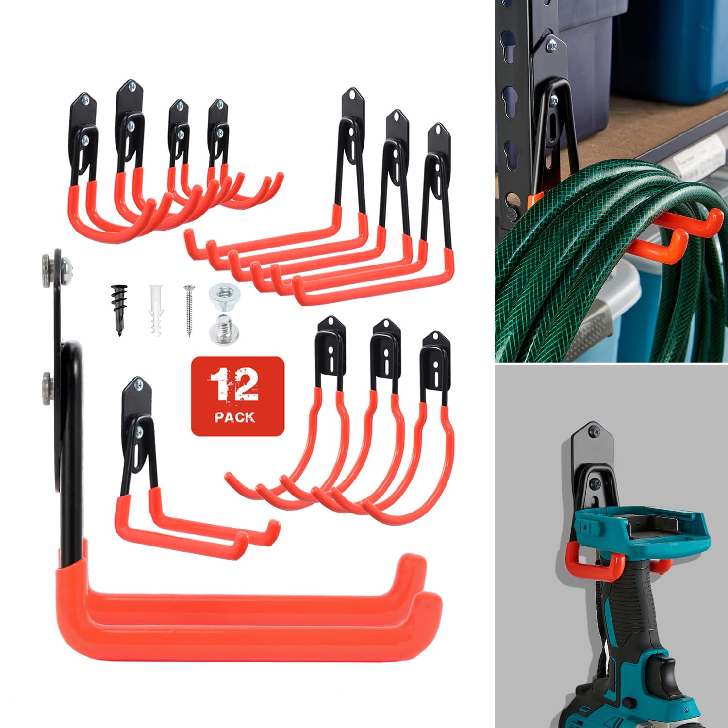 Photo 1 of Wallmaster Garage Hooks Organizer Kit,12 Pack Adjustable Heavy Duty Shelving Hook,Wall Mount Utility Steel Garage Organization, for Organizing Garden Tools