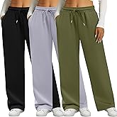 Neer 3 Pack Women's Sweatpants with Pockets, High Waisted Casual Yoga Pants Cozy Lounge Drawstring Loose Wide Leg Jogger