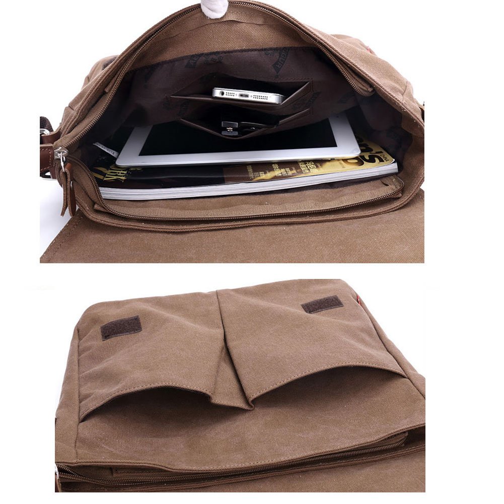Durable Fashion Vintage Canvas Messenger Bag Laptop Bag Ipad Bag Bookbag Satchel Crossbody Bag Shoulder Sling Bag Shopping Bags Outdoor Sports Travel Casual Weekend Bag for Men and Women (Coffee)