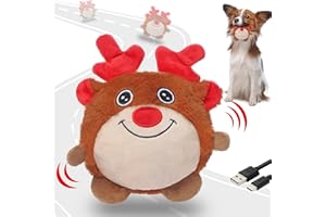 Senneny Christmas Dog Toys, Interactive Dog Toys Reindeer, Random Path Electric Automatic Moving and Rolling Dogs Toy, Motion-Activated Dog Ball with Plush Cover USB Rechargeable