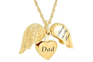 shajwo Cremation Jewelry Angel Wing Heart Urn Necklaces for Ashes Memorial Keepsake Pendant for Women Men