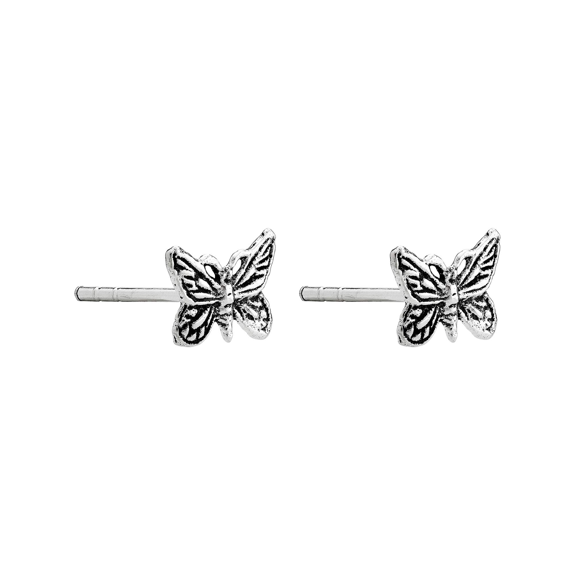 Dainty Sterling Silver Studs - Feather Angel Wings Butterfly Cat Unicorn Celtic Tree of Life Hearts - Fine Earrings Gift Boxed For Girls Women Unisex (Butterfly)