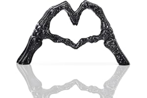 LCCCK Black Hand Gesture Desk Statues Love Ornaments,Skull Couple Statue, Creative Wedding Home Desktop Decor,Heart Shape Hand Figurines for Living Room Shelf Coffee Table Centerpiece