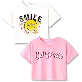 Serdomi Stylish Graffiti/Butterfly Graphic Crop Top for Girls -Cool Summer T-Shirt Soft Colorful 2-Pack Tees Size 6-18