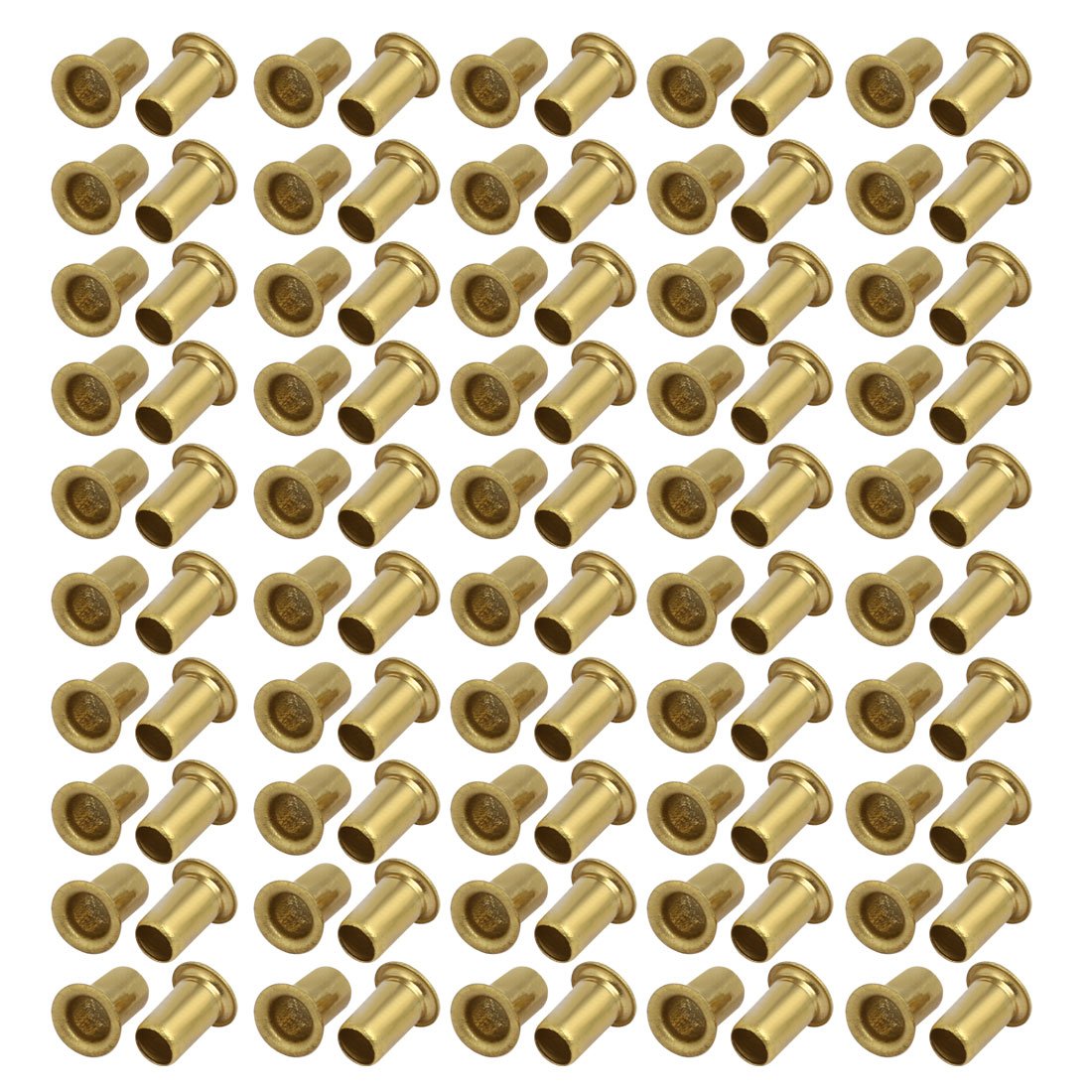 Sourcingmap 100pcs M6 x 10mm Brass Plated Metal Hollow Eyelets Rivets Gold Tone